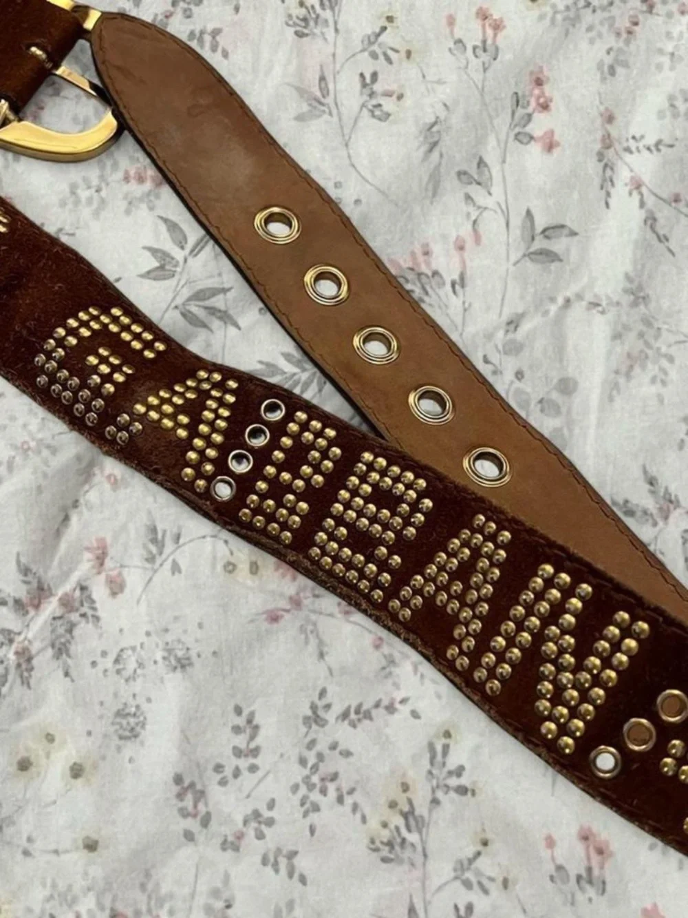 Dolce Gabbana Y2k Suede Grommet Belt Spellout Brown Studded Italian Leather